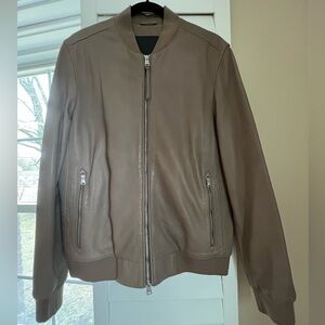 Allsaints- Men's Tan Leather Bomber Jacket